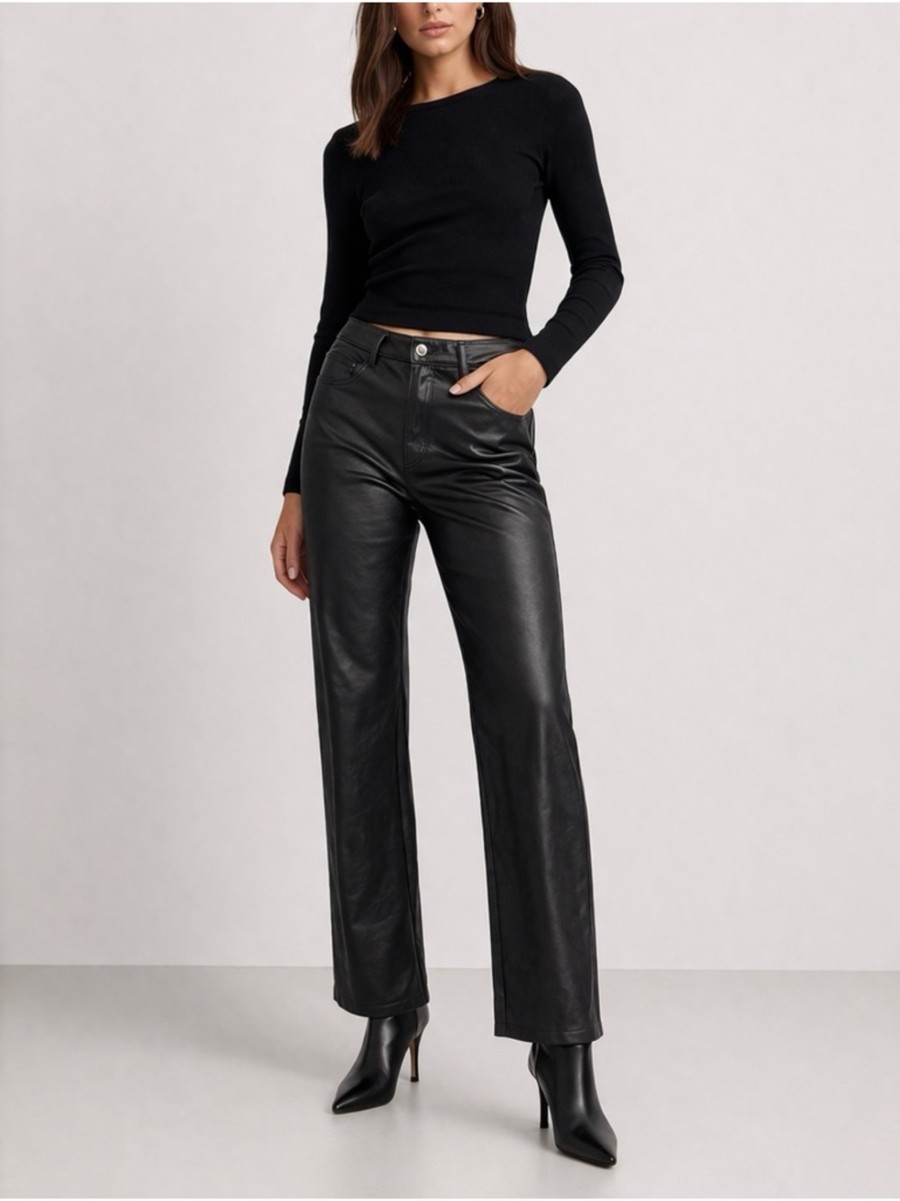 Wilfred Faux Leather Pants Black 4 High Rise Straight Leg Vegan Leather Aritzia